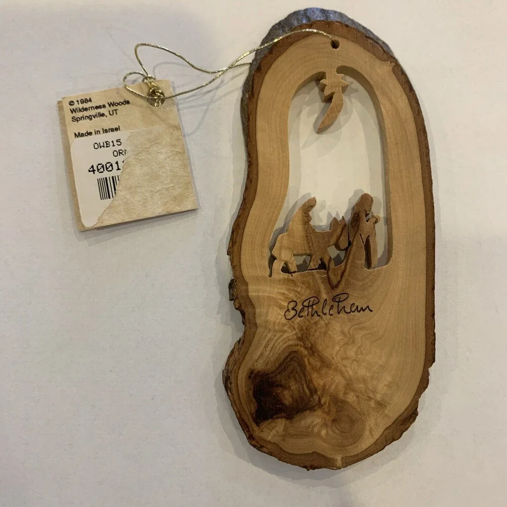 Wilderness Woods Olive Wood Christmas Ornaments From Holy Land  5x2” Mary/Joseph